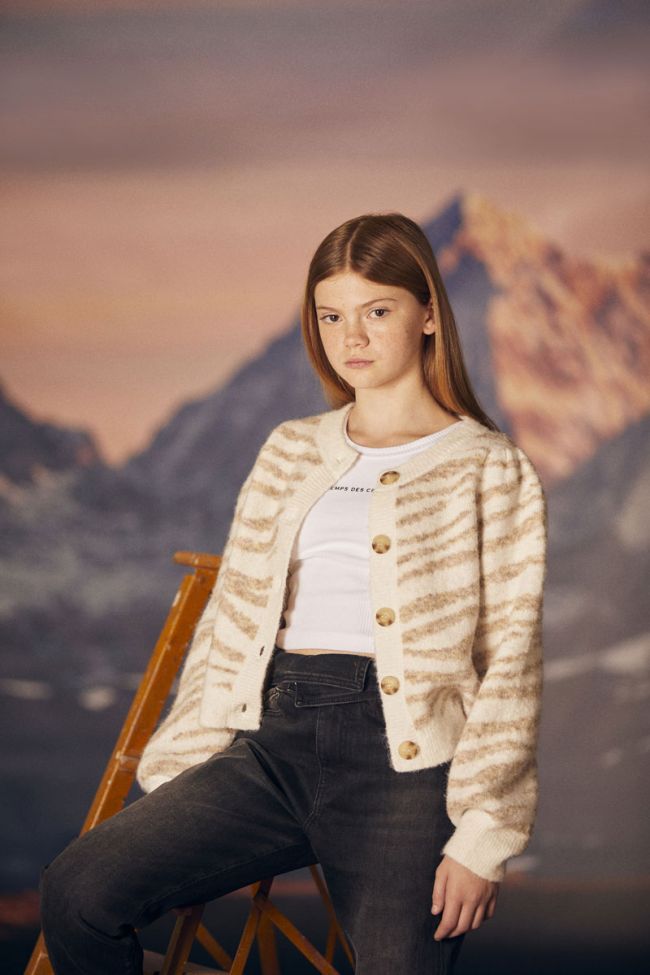 Cardigan Karelgi ivoire à motif zébré