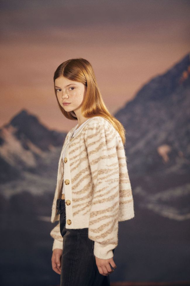 Cardigan Karelgi ivoire à motif zébré