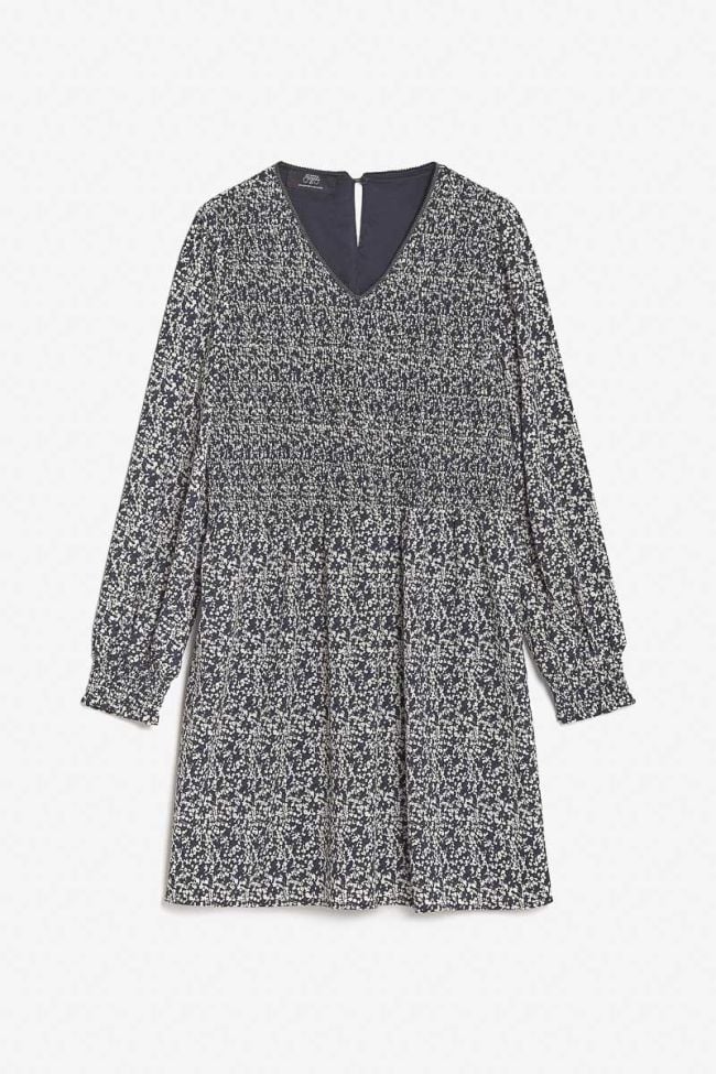 Robe Meyagi à motif floral bleu nuit et blanc