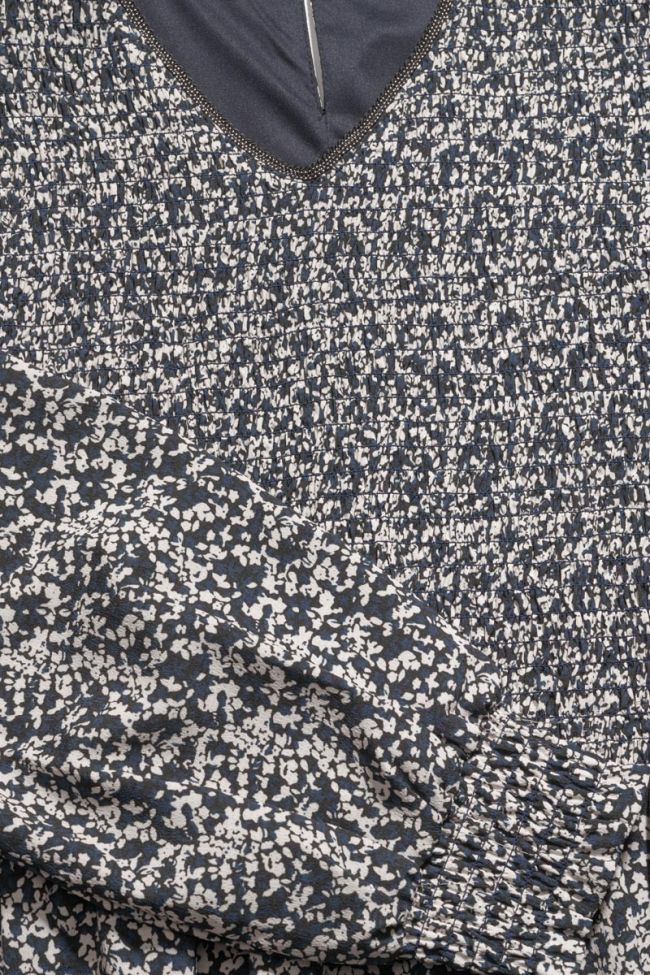 Robe Meyagi à motif floral bleu nuit et blanc