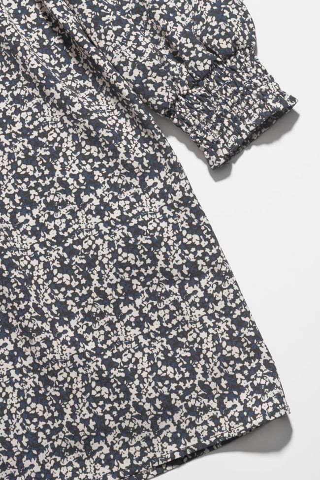 Robe Meyagi à motif floral bleu nuit et blanc