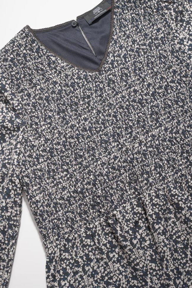 Robe Meyagi à motif floral bleu nuit et blanc