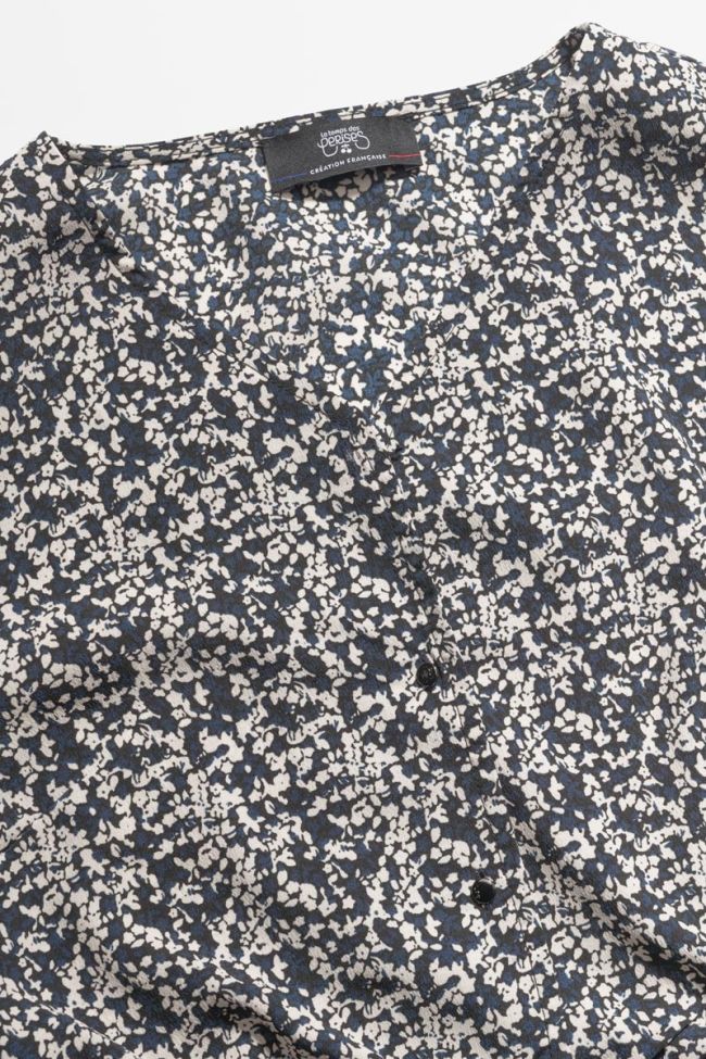 Chemise Mileagi à motif floral bleu nuit et blanc