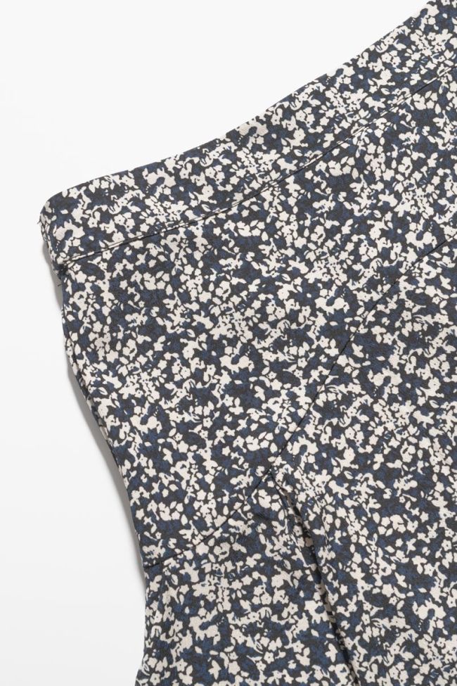 Jupe short Onourisgi à motif floral bleu nuit et blanc