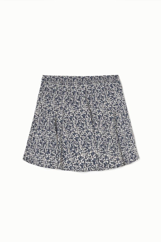 Jupe short Onourisgi à motif floral bleu nuit et blanc