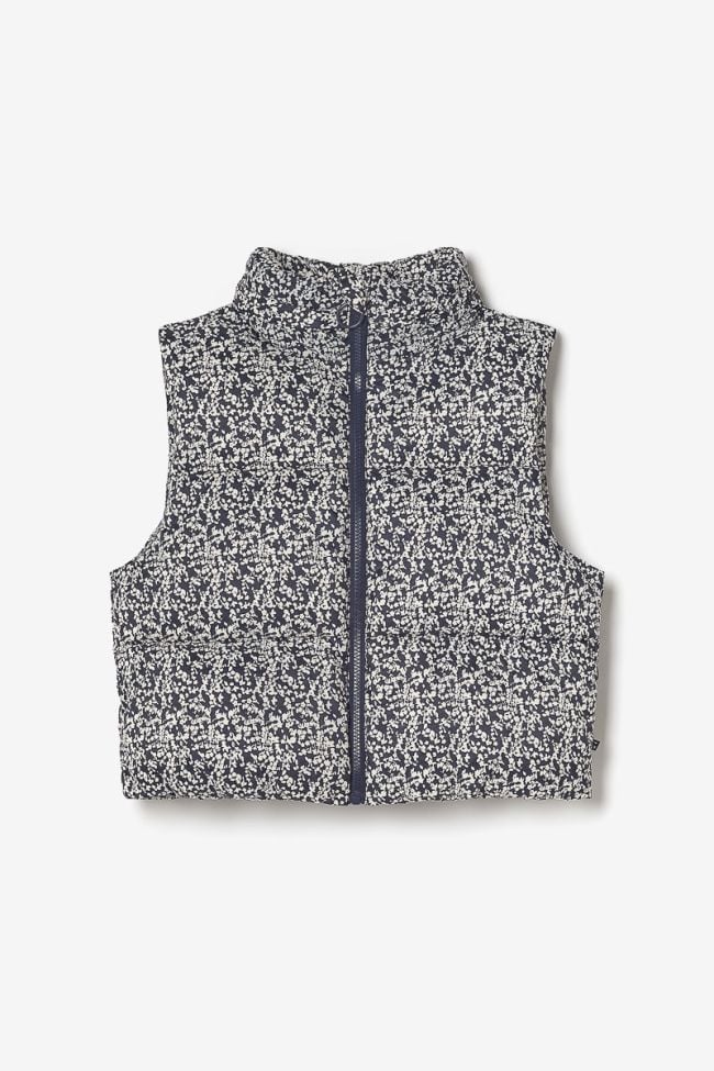 Doudoune sans manches Wynagi à motif floral bleu nuit et blanc