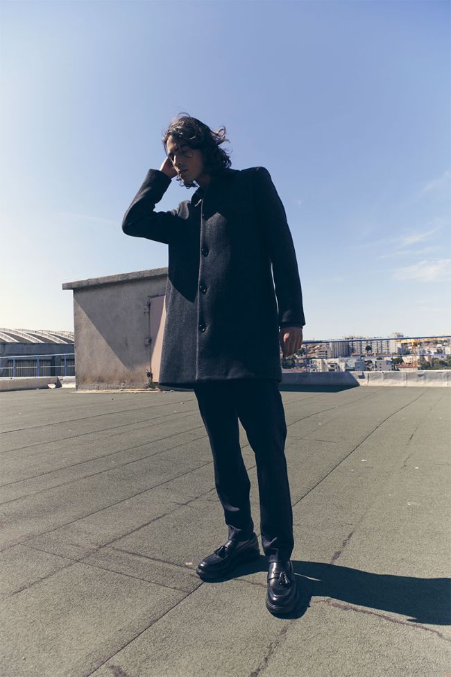 Manteau mi-long Dores à chevrons gris