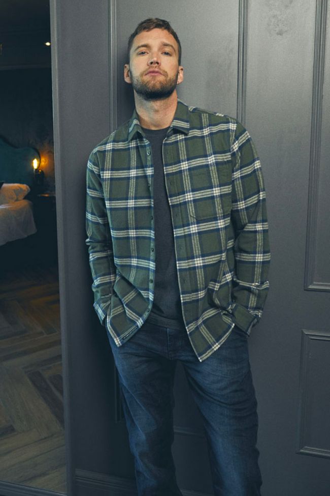 Chemise en flanelle Gosp à carreaux kaki bleu