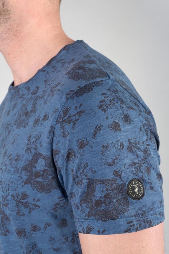 T-shirt Pagan bleu à motif 