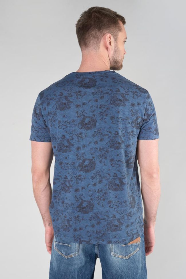 T-shirt Pagan bleu à motif 