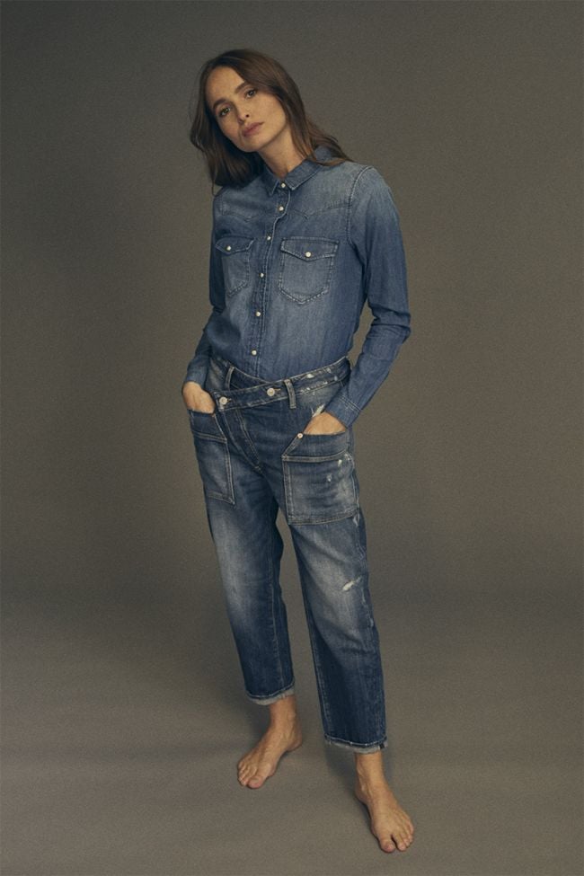 Jeans boyfit Cosy Pocket 7/8ème destroy bleu N°2