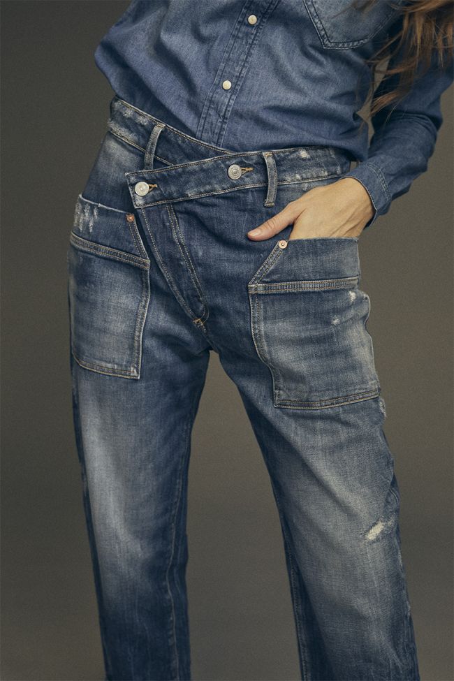 Jeans boyfit Cosy Pocket 7/8ème destroy bleu N°2