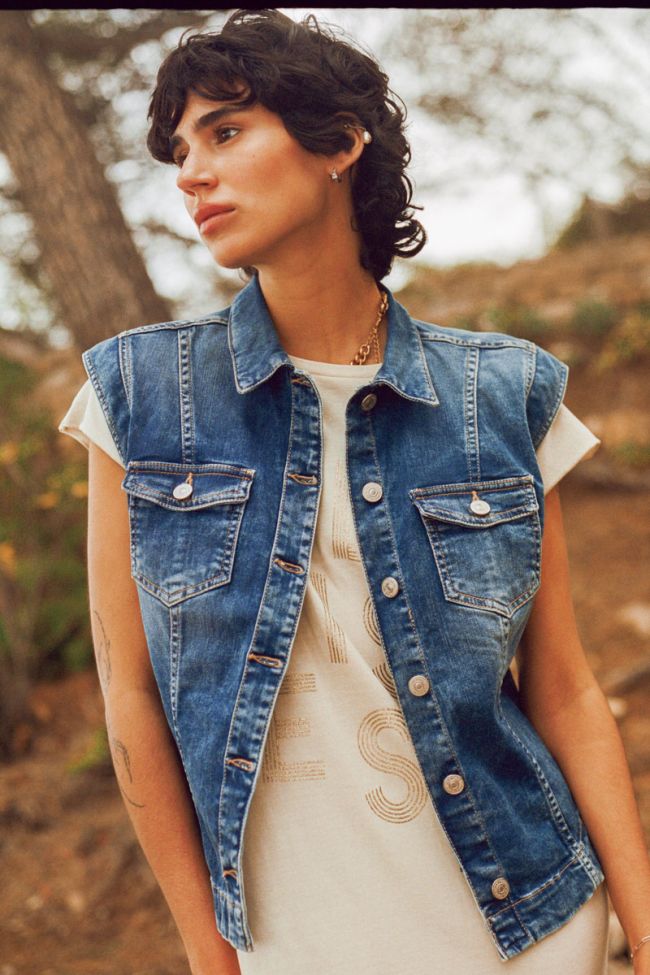 Veste sans manches Athena en jeans bleu