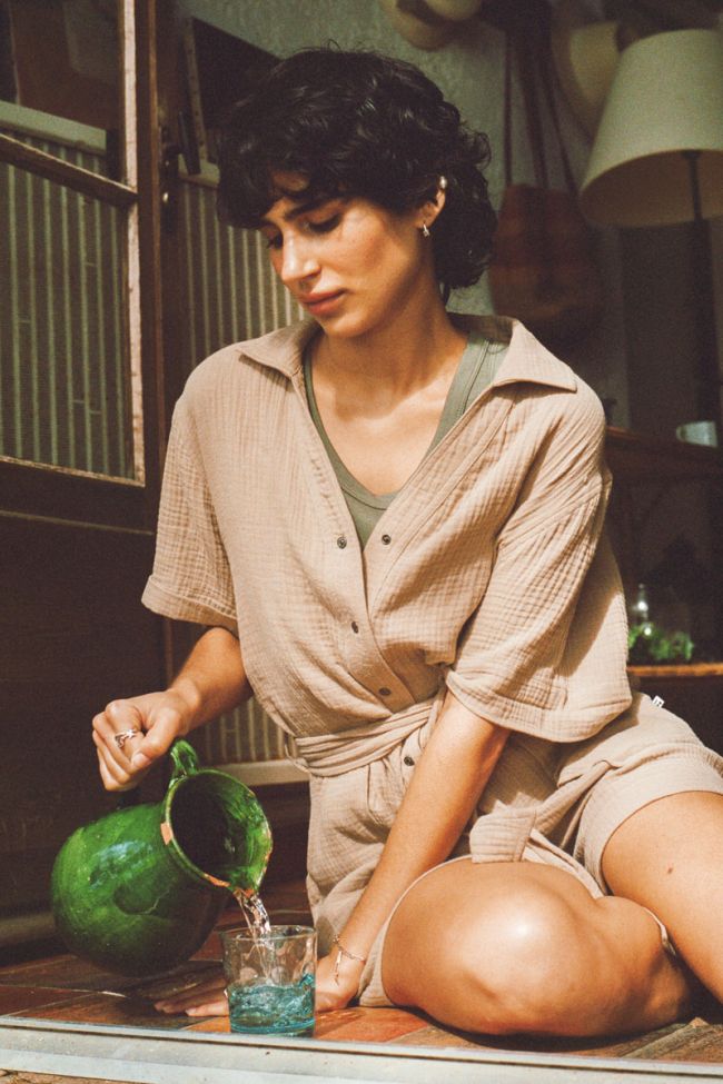 Combi-short Ayote en gaze de coton beige sable