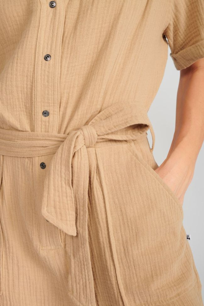 Combi-short Ayote en gaze de coton beige sable