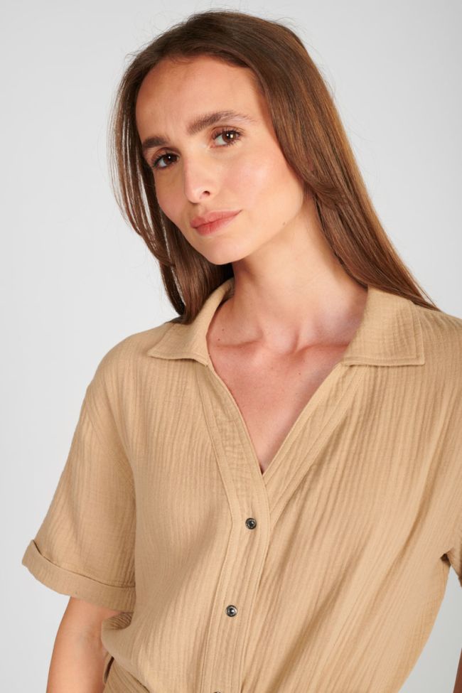 Combi-short Ayote en gaze de coton beige sable