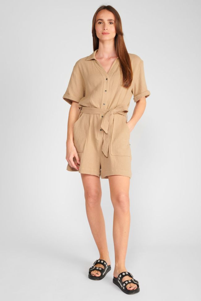 Combi-short Ayote en gaze de coton beige sable