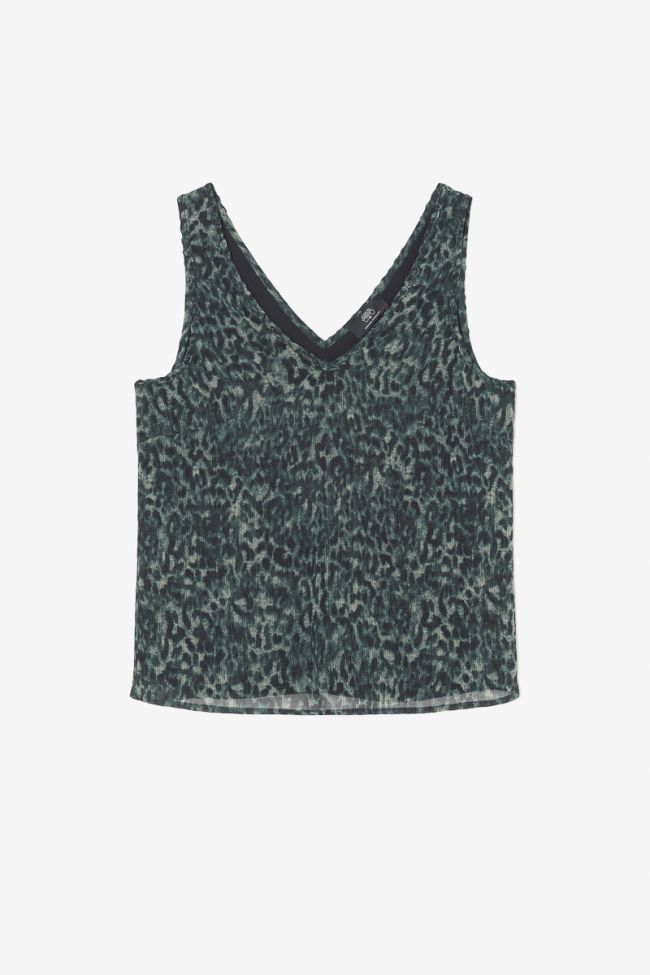 Top Coqueli kaki à motif léopard 
