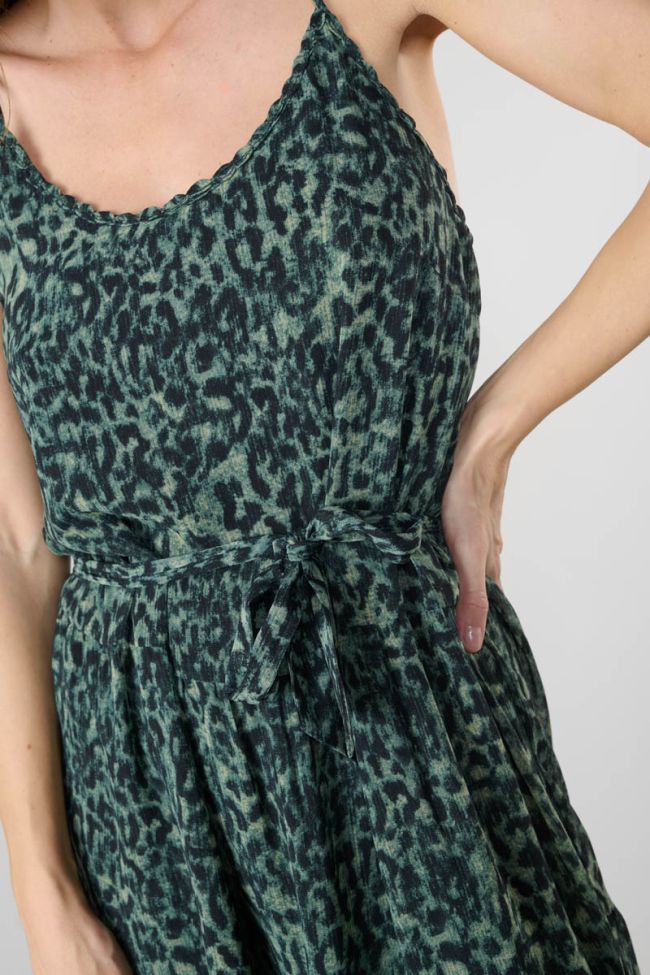 Robe longue Lisaka kaki à motif léopard