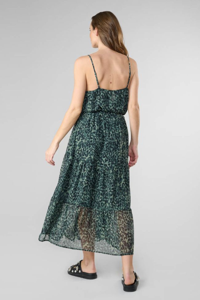 Robe longue Lisaka kaki à motif léopard