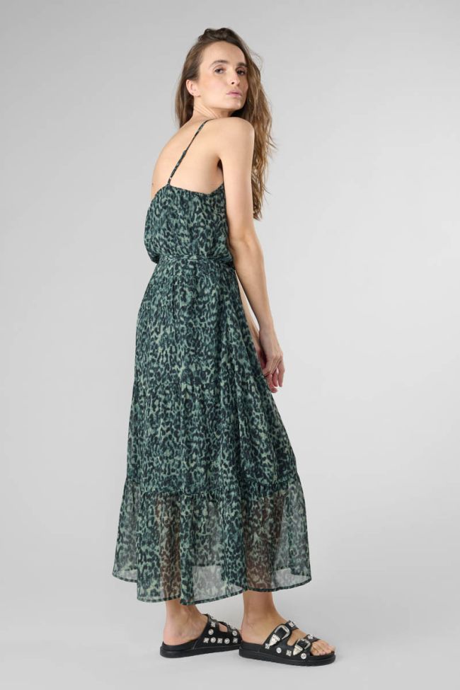 Robe longue Lisaka kaki à motif léopard