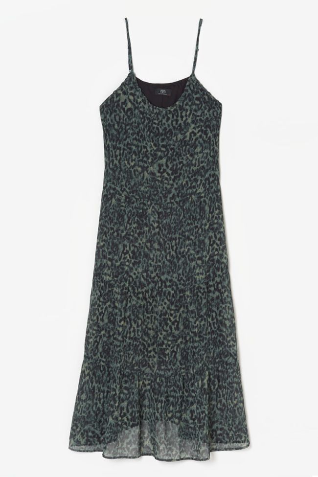 Robe longue Lisaka kaki à motif léopard