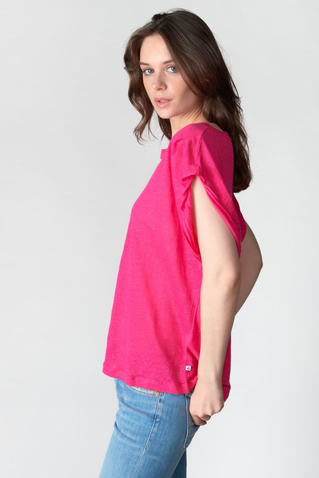 T-shirt Muflier en lin fuchsia