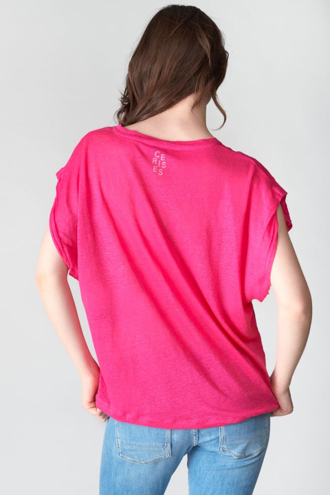 T-shirt Muflier en lin fuchsia