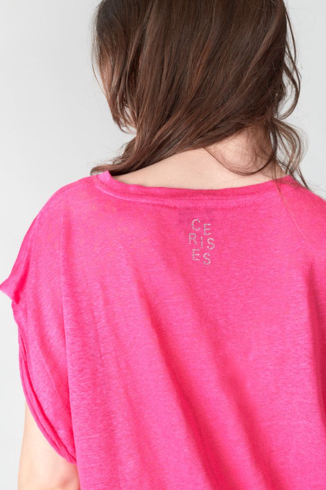 T-shirt Muflier en lin fuchsia
