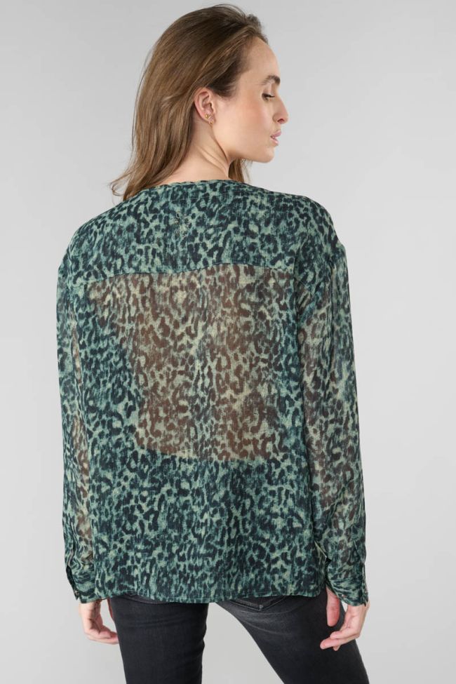 Blouse Zostere kaki à motif léopard