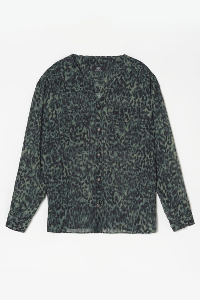 Blouse Zostere kaki à motif léopard