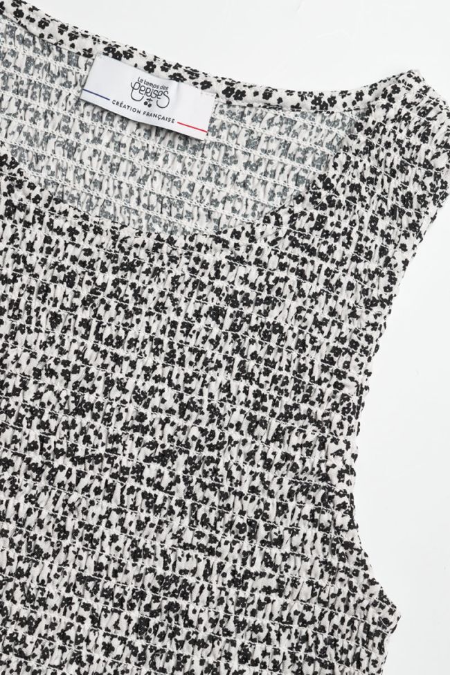 Top Elgagi à motif floral noir et blanc