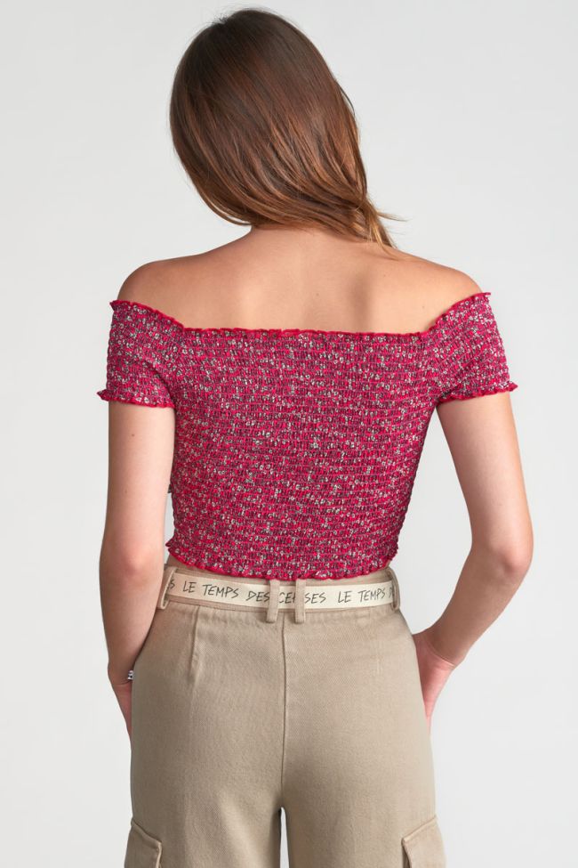 Top court Kaleagi à motif floral rose et blanc