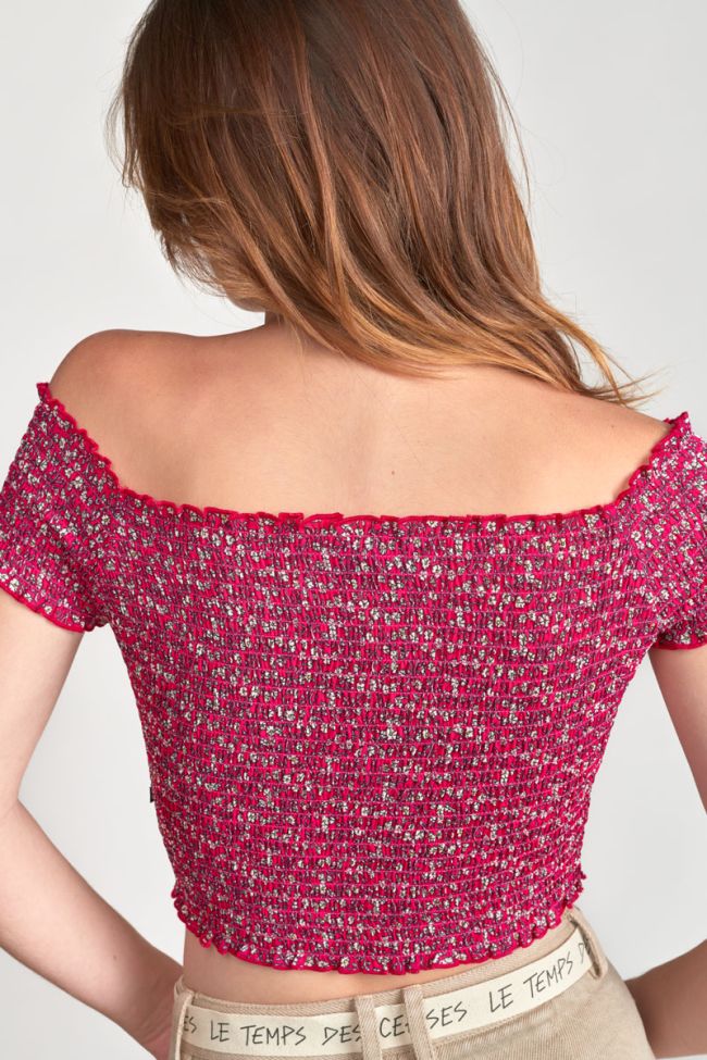 Top court Kaleagi à motif floral rose et blanc