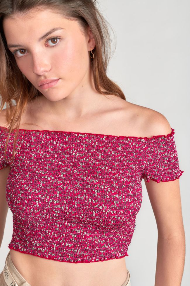 Top court Kaleagi à motif floral rose et blanc