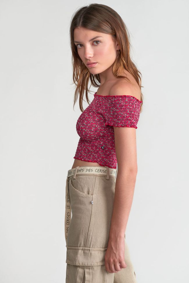 Top court Kaleagi à motif floral rose et blanc