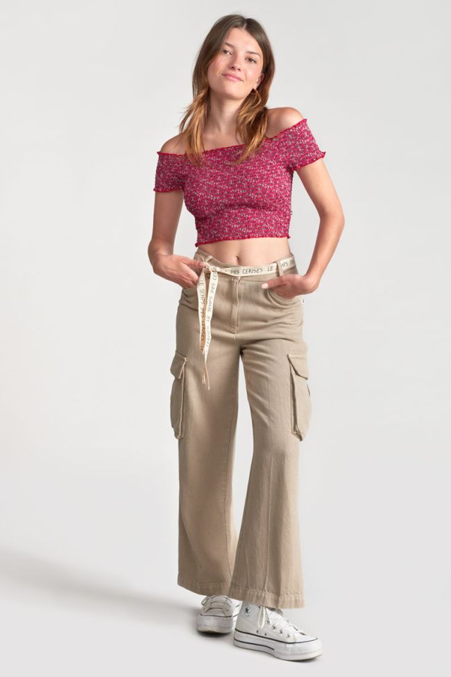 Top court Kaleagi à motif floral rose et blanc