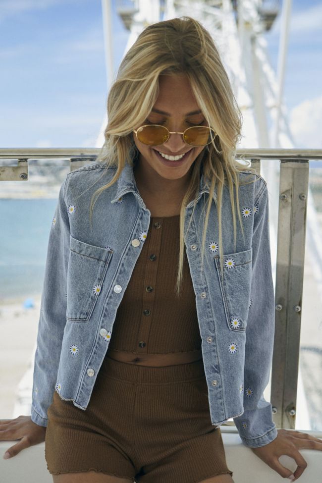 Veste Saorigi en jeans bleu clair brodée