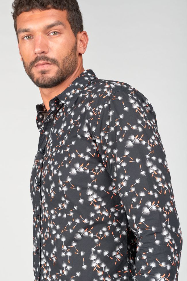 Chemise Gebas noire à motif feuilles