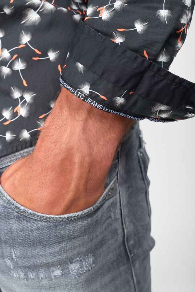 Chemise Gebas noire à motif feuilles