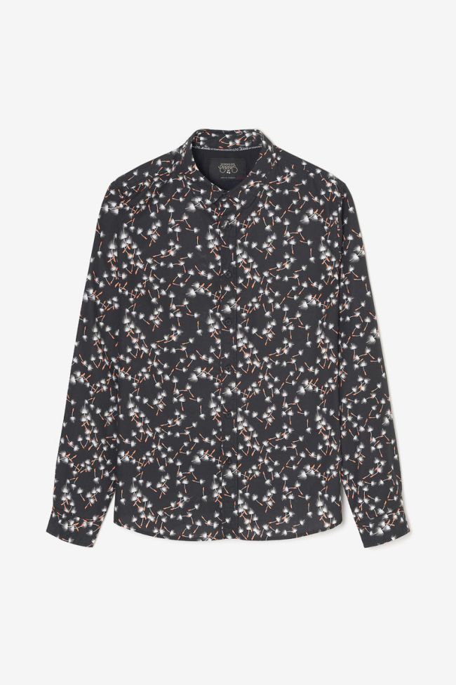 Chemise Gebas noire à motif feuilles