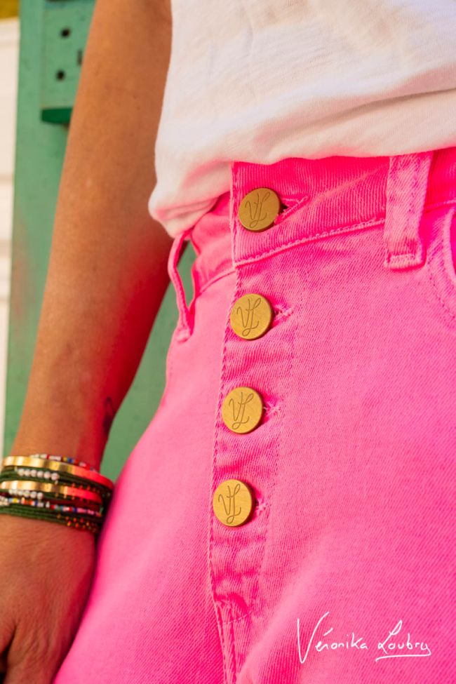 James 400/60 girlfriend by Véronika Loubry jeans taille haute rose fluo