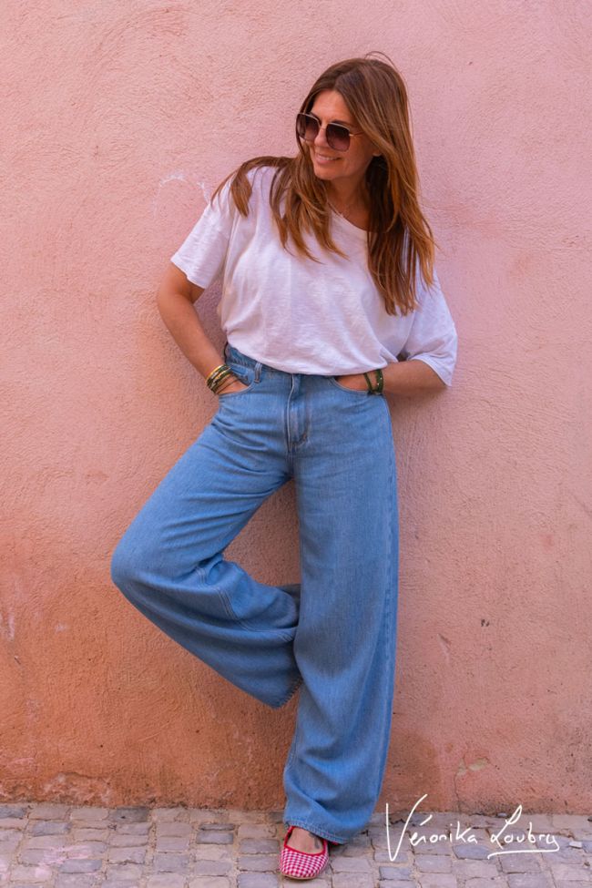 Jeans tencel wide leg Muriel by Véronika Loubry taille haute bleu N°4
