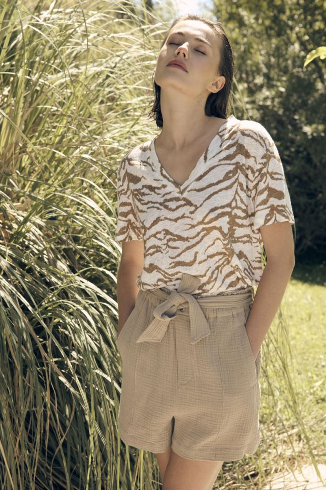 Short Houx beige sable en gaze de coton