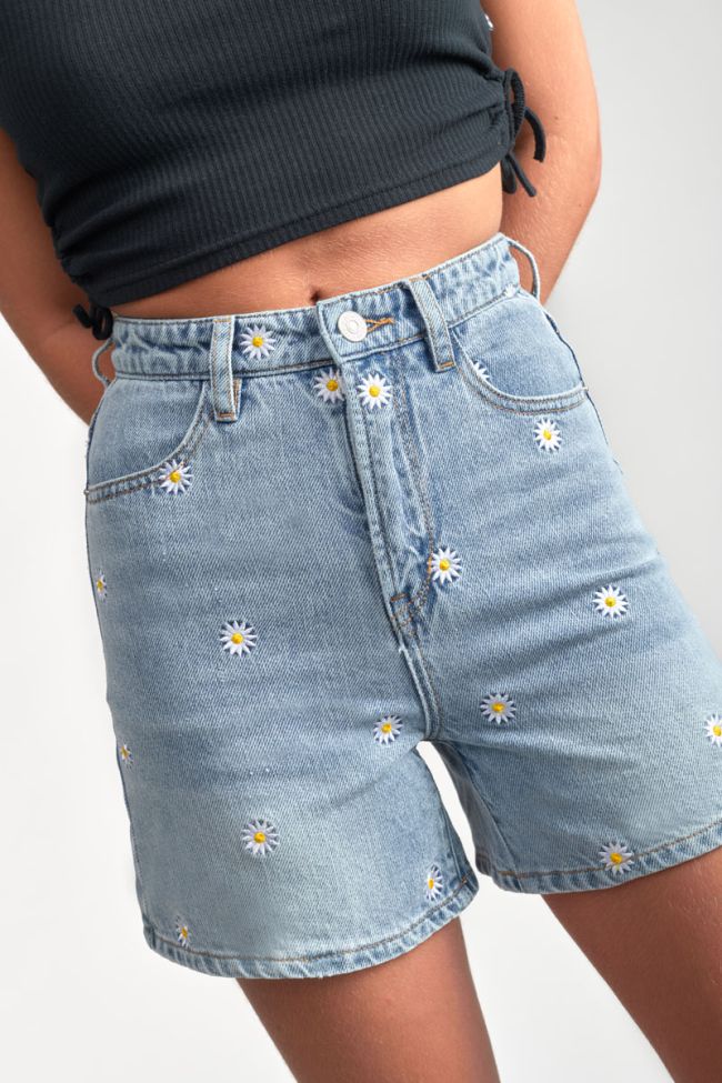 Short Camgi taille haute en jeans bleu