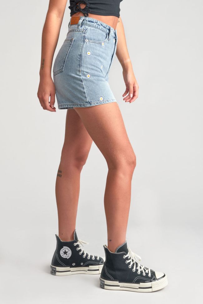 Short Camgi taille haute en jeans bleu