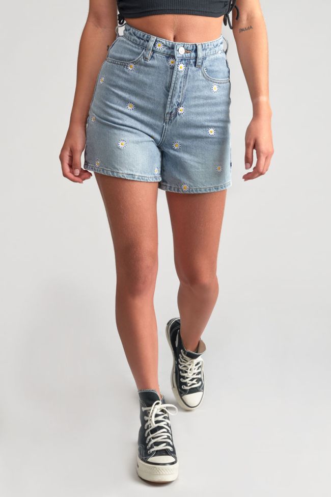 Short Camgi taille haute en jeans bleu