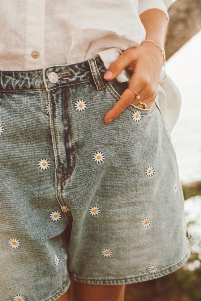 Short Camgi taille haute en jeans bleu