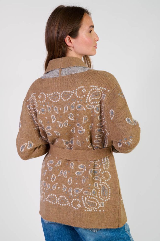 Cardigan Bao camel à motif cachemire