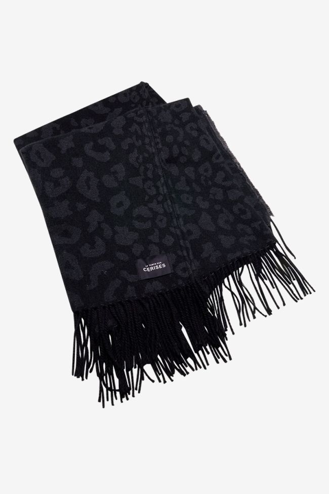 Poncho Carzola noir à motif léopard